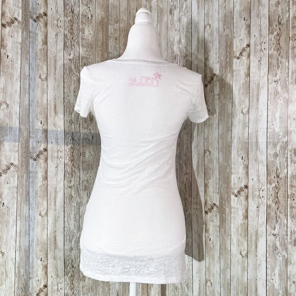 Nollie Short Sleeve Graphic Burnout Tee | White | Scoop Neck | Extra Small | Y2K - Picture 2 of 12